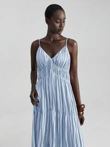 Ontre 2026SS New Arrival, Women's Elegant Blue Maxi Slip Dress, Spring/Summer - Blue - View 4