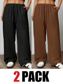 Solflare 2 piezas/Set Pantalones para mujer talla grande, marrón café y negro - Multicolor - Ver 1
