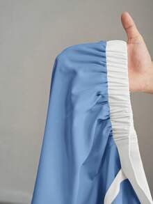 Slaydiva Bộ đồ đôi mùa hè dành cho nữ cỡ lớn, gồm áo quây croptop phối màu sau lưng và quần ống rộng có túi xéo, màu xanh dương nhạt, màu xanh nhạt, bộ đồ đôi màu xanh dương thanh lịch. - Màu xanh lam - Xem 10