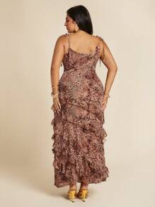 SHEIN X Scheana SHEIN BAE 夏季海滩度假豹纹荷叶边蛋糕连衣裙，适合日常约会、夜间外出、夜总会、派对、聚会、泳池派对、返校季服装、返校季服装、节日连衣裙女装、音乐节服装、乡村音乐节服装、演唱会服装 - 彩色 - 查看 8