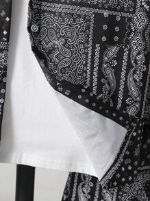 Teen Boy's 3pcs Short Sleeve Shirt, Vest And Shorts Set With Paisley Pattern, School, Campus, College