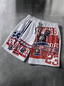 Manfinity Campus Court Quần short in chữ cỡ lớn thường ngày cho nam - Màu Xám nhạt - Xem 1