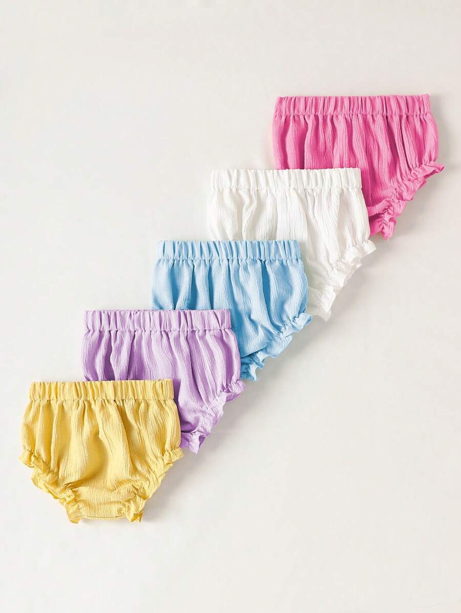 SHEIN 5 Stücke/Packung Baby Mädchen Sommer leichte Bloomers Shorts, lässige niedliche Trainings Hosen, Windel Abdeckung Unterteil