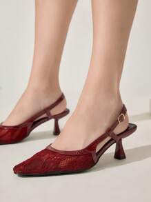 CUCCOO CHICEST CUCCOO Women's Burgundy Lace Backstrap High Heel Shoes, Suitable For Spring And Summer - Burgundy - View 8