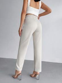 RueChic Damen einfarbige Stoffhose mit elastischem Bund und geradem, gestreiftem Design für den Lässig-Look