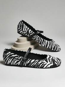 SHUZIA Bailarinas cómodas de punta redonda con estampado de cebra de PU, elegantes y casuales, para mujer