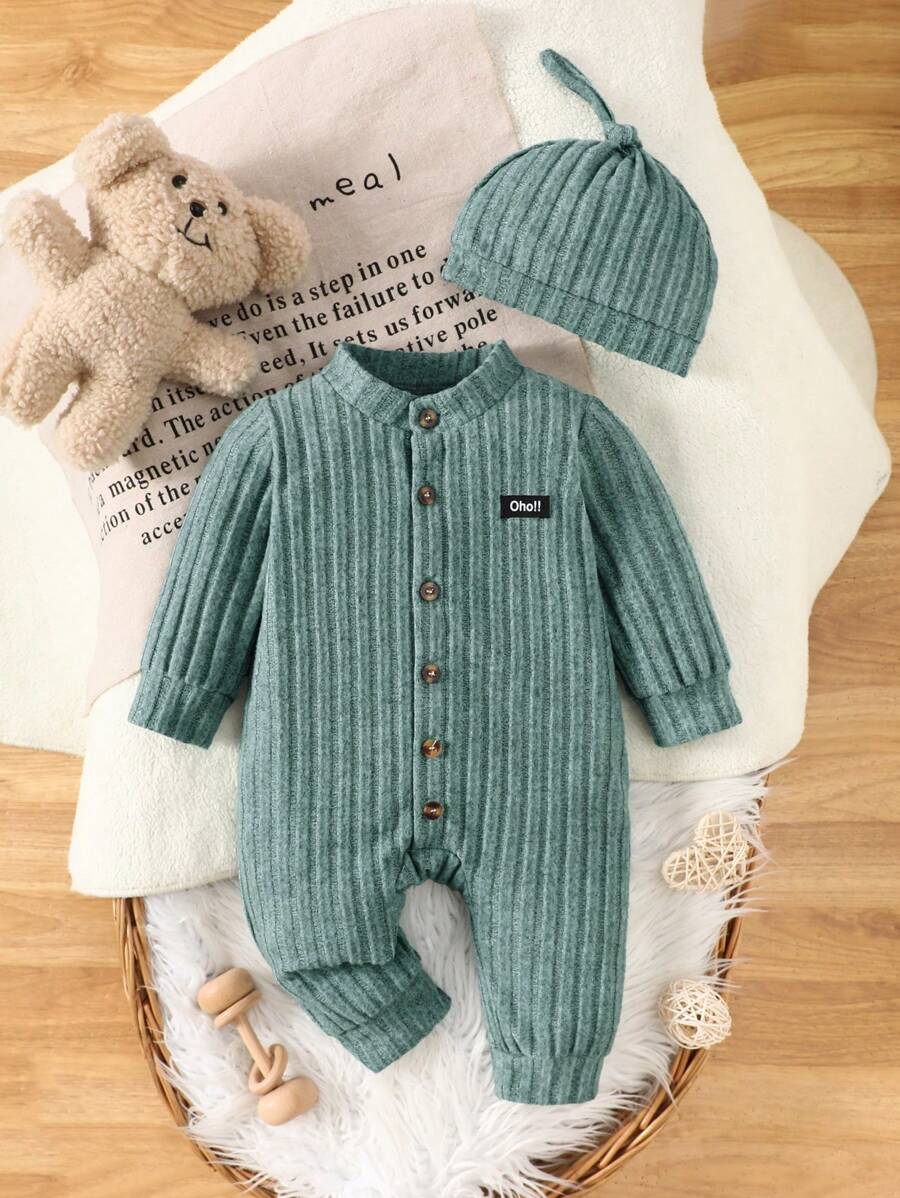 SHEIN 1 Bộ đồ liền thân in chữ màu trơn cho bé trai, bộ đồ liền thân thoải mái, dễ mặc, phù hợp cho bé trai sơ sinh mặc vào mùa thu, xuân và đông. Bộ đồ liền thân đa năng này phù hợp với nhiều dịp khác nhau trong cuộc sống hàng ngày, giúp bé trai sơ sinh luôn thời trang và thoải mái trong mùa thu, xuân và đông. Dù đi học hay ở nhà, bé trai sơ sinh đều có thể mặc bộ đồ liền thân này. - màu xanh lá - Xem 1