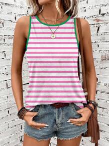 Wildy Top de tirantes con cuello redondo de patrón de rayas casual para mujer, adecuado para el verano - Multicolor - Ver 3