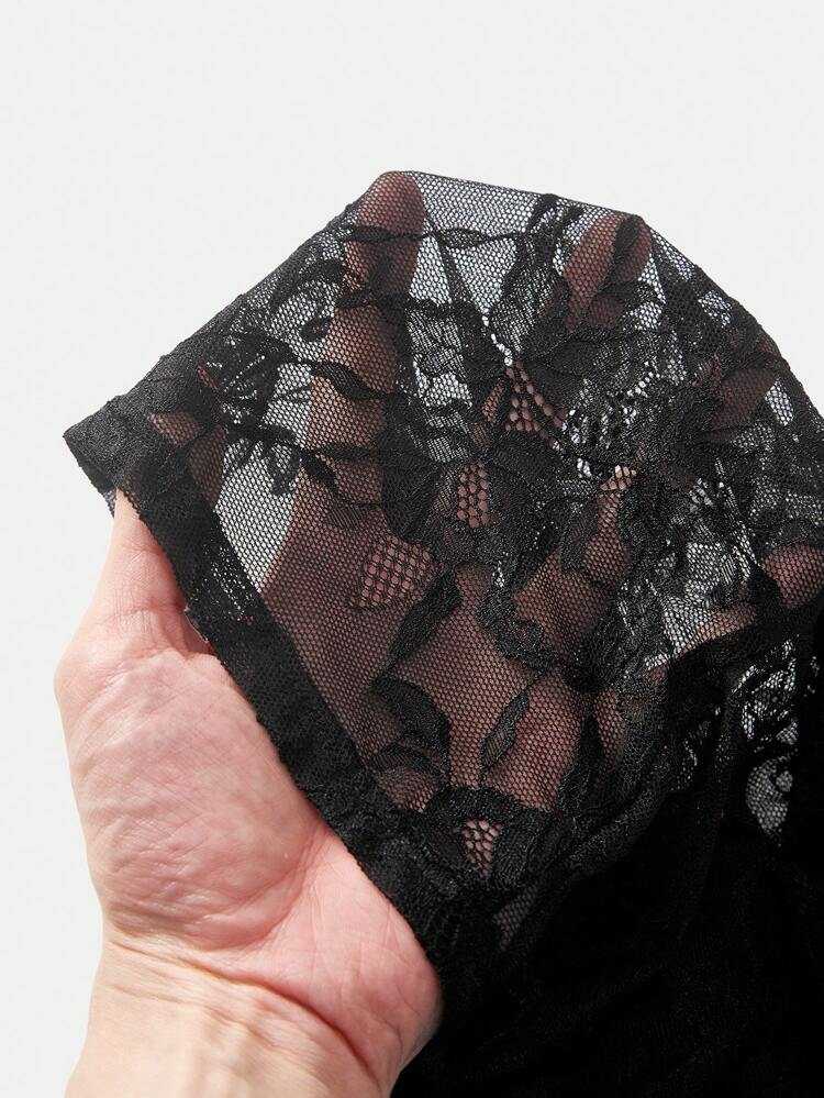 SHEIN Maija 2025 New Black Floral,Summer,Elegant,Date Night Women Lace Top,Versatile Casual Blouse T-Shirt For Beach,Party,Wedding,Brunch,Music Festival