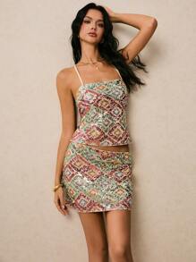 Poéselle Tenues pour femmes Ensembles de costumes à sequins Hauts bustier et jupes Ensembles jupe 2 pièces Femmes Top camisole et jupe en forme de cœur à paillettes et brillants Ensemble de deux pièces Tenues pour femmes Ensembles de deux pièces pour concert country Tenue de concert pour femmes Ensemble de festival Jupe à sequins et hauts à sequins