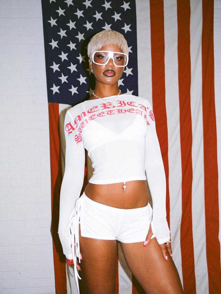 SUMWON WOMEN Top z długim rękawem i siateczką Statement