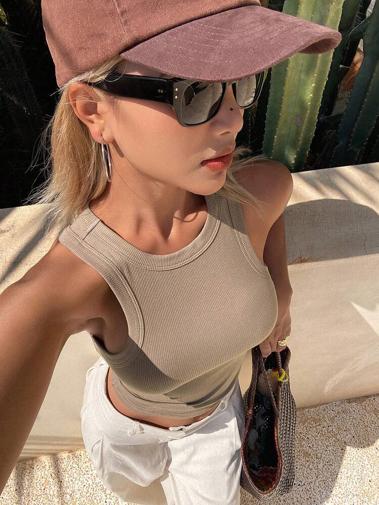Women's Slim Fit Casual Camisole Tank Top, Cropped, Suitable For Urban Streetwear, Summer