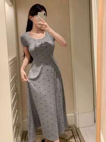 DAZY 蝴蝶印花修身短袖女式家居睡衣 - 灰色 - 查看 7