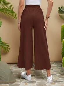 Travachic 女式纯色松紧腰抽绳宽松休闲7/9长裤，夏季 - 鏽棕色 - 查看 2
