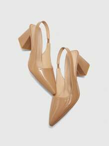 CUCCOO BIZCHIC Zapatos casuales/de fiesta/de oficina de PU color albaricoque con correa en la parte posterior y tacón grueso de punta afilada para mujer