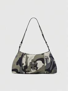 ROMWE Grunge Punk Bolso de mujer cruzado de moda con estampado de camuflaje - Verde - Ver 1