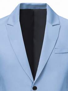 Manfinity Mode 男士纯色口袋休闲商务长袖西装外套+裤子套装男士休闲西服男士休闲西装男士春季服装男士西裤 - 淺藍色 - 查看 6