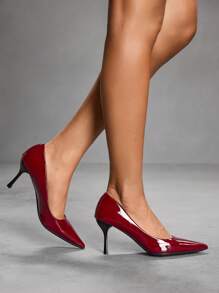 CUCCOO SZL Women's Pointed Toe Solid Color French Vintage Stiletto Pumps, Dark Brown - Burgundy - View 3