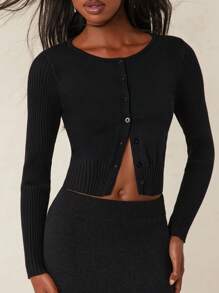 SHEIN Unity 春季柔软针织罗纹纽扣开衫夏季节日