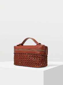 MOTF PREMIUM PU皮革镂空手提包 - 棕色 - 查看 3