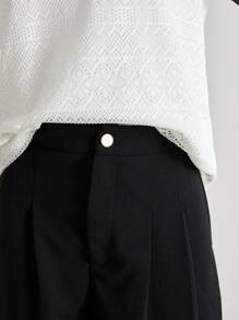SHEIN LUNE 2pcs/Set Women Color Block Short Sleeve Top And Solid Color Shorts - Black and White - View 6