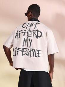 Camisa de trabajo de manga corta con cuello de contraste, de estilo de vida de la marca Sumwon Studios, con estampado urbano, ligera, de ajuste holgado, para uso casual en primavera y verano - Beis - Ver 3