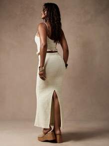 MISSGUIDED Crochet Knit Summer Festival Crop Top High Waist Maxi Skirt Set Beach Vacation Resort Wear Beachwear
