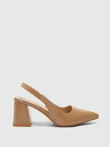 CUCCOO BIZCHIC Zapatos casuales/de fiesta/de oficina de PU color albaricoque con correa en la parte posterior y tacón grueso de punta afilada para mujer