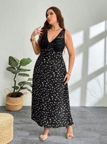 Firerie Hàng mới về Plus Váy xòe hở lưng ren hoa đen lãng mạn thanh lịch dành cho nữ, thích hợp cho các bữa tiệc ngoài vườn, vui chơi, đi chơi, mùa cưới, mùa tựu trường, kỳ nghỉ và các dịp khác Vcay kiểu Pháp - màu đen - Xem 4