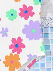 女婴休闲可爱彩色手绘花卉印花修身连体泳衣，适合夏季海滩度假，公主风，小星星，女婴泳衣，浪漫假期，家庭出游季节，假期放松，小花朵，海滩模式，假期氛围，花卉，度假服装