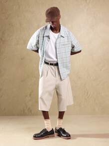 SUMWON Áo sơ mi Oxford tay ngắn cài nút cổ điển có túi ngực, áo phông nhẹ nhàng, phong cách đường phố, giản dị cho mùa xuân hè thu - Màu xanh lam - Xem 5