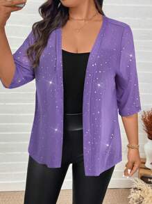 SHEIN LUNE SHEINLUNE 女士加大码水钻装饰网眼透视夹克感恩节女士新年女士冬装女士冬装狂欢，圣诞服装女士亮片上衣女士生日新年连衣裙女士新年前夜外出上衣女士，办公室穿着，新年女士，派对，商务休闲女士，老钱风格，情人节，爱情/情人 - 紫色 - 查看 6