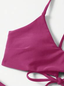 SHEIN Swim Women's Beach Holiday Swimwear Set, Wireless Bikini For Summer Beach Vacation - Burgundy - View 5