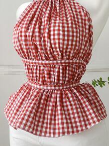 Comfortcana 2 piezas Camiseta de tirantes de talla grande a cuadros rojo, blanco y negro de primavera - Multicolor - Ver 8