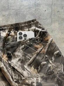 EASEVO 大码男士休闲编织树叶和树枝印花宽松短裤 - 彩色 - 查看 8