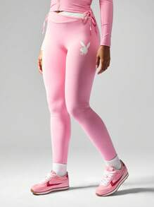 Missguided x Playboy Athletic Performance High Rise Leggings Compression Workout Pants Moisture Wicking Running Yoga Fitness Training Activewear Gym Sportswear - Pink - View 5