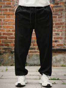 DAZY Men's Black Letter Print Fitted Drawstring Basketball Sweatpants, Spring/Summer - Black - View 5