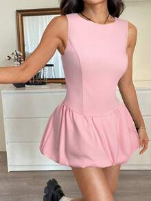 SHEIN EZwear Summer Casual Pink Sleeveless Mini Dress For Women - Pink - View 3