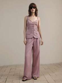 Ontre 2025 Women's Summer Linen Trousers, Pink Minimalist Fashion Suit Pants, Suitable For Commuting, Vacation, Comfortable And Refreshing Summer, Beach Resort, Music Festival, Teacher Wear - Pink - View 7
