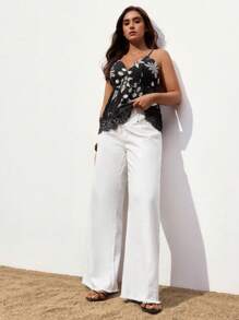 Maija Blusa corta sin mangas con volantes y bloques de color monocromáticos para mujer talla grande, versátil, de moda, cómoda, adecuada para la playa y el ocio, elegante ropa de vacaciones de verano para mujer, casual de playa, atuendos de oficina bohemios, atuendos de festival para rave, Hawaii, Coachella