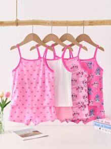Set de 4 piezas de ropa interior para niñas que incluye camisola inalámbrica de unicolor elegante y calzoncillos cómodos y transpirables