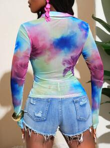 Slaydiva Áo cánh tay bồng in họa tiết hoa lưới thanh lịch, gợi cảm cho kỳ nghỉ và ngày lễ dành cho nữ - B, Xuân/Hè - Nhiều màu - Xem 2