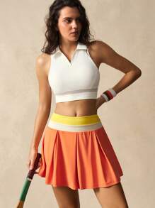 VARSIVA Women's Casual Contrast Color Waistband Tennis Sports Skirt Shorts - Multicolor - View 8