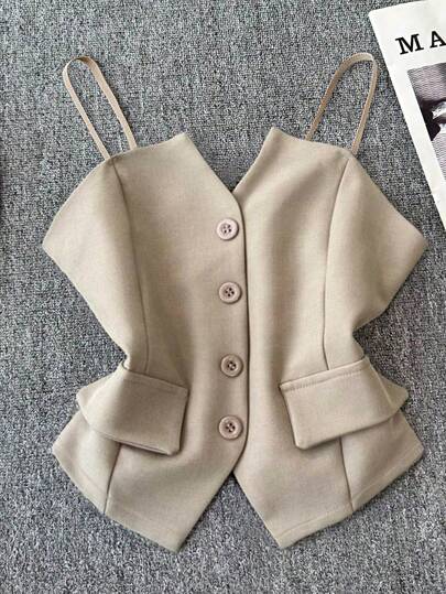 Franclia Casual Fashion Versatile Tie Up Asymmetric Hem Women Skirt, Khaki, New Summer