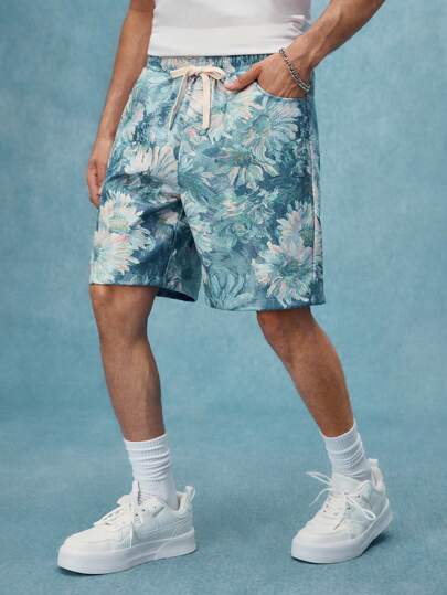 Street Life Pantaloncini da uomo con stampa floreale, tasche e vita con coulisse, adatti per l'estate