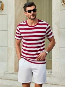 Manfinity VCAY 2 Stück lässiges gestreiftes figurbetontes Schulter T-Shirt Set für Herren, Herren Sommer Outfits - Verschiedenfarbig - Übersicht 1