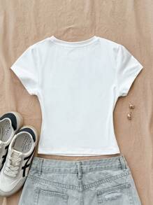 INAWLY Camiseta de manga corta blanca de estilo casual con estampado de frambuesa para mujer, de verano - Blanco - Ver 3