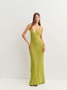 Nöista 度假海滩纯色挂脖露背连衣裙 - 綠色 - 查看 5