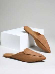 SHUZIA Pointed Toe Flat Loafer Mules - Brown - View 1