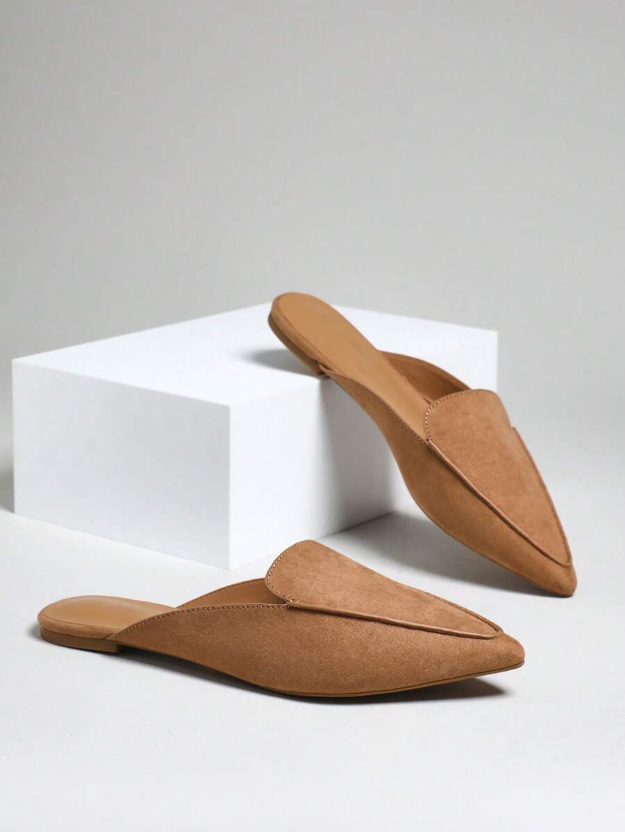 SHUZIA Pointed Toe Flat Loafer Mules - Brown - View 1